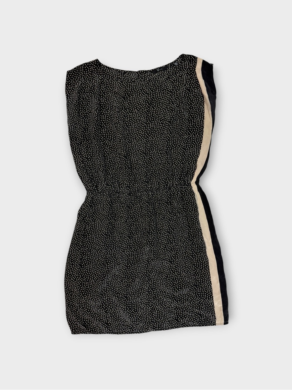 6X6 100% Silk Polka Dot Sleeveless Shift Dress with Colorblock Stripe